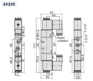 Elektromagnetický ventil 4V220-08 ; 5/2 ; G1/4" 2-cívky - Image 7