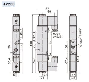 Elektromagnetický ventil 4V230-08 ; 5/3 ; G1/4" - Image 4