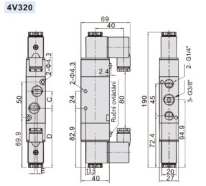 Elektromagnetický ventil 4V320-10 ; 5/2 ; G3/8" 2-cívky - Image 3