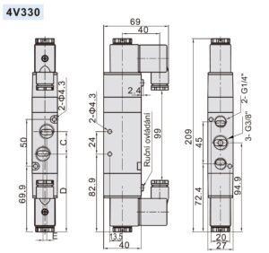 Elektromagnetický ventil 4V330-10 ; 5/3 ; G3/8" - Image 2